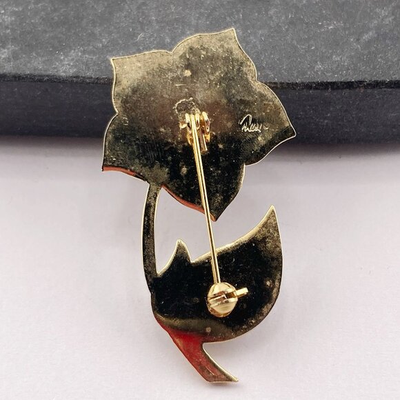 NURI Vintage real abalone shell and gold tone metal flower brooch ~ Signed pin - Picture 9 of 10